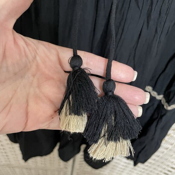 American Eagle Tiered Peasant Dress Size XS Black Embroidered Tassels Boho NEW - Picture 6 of 12